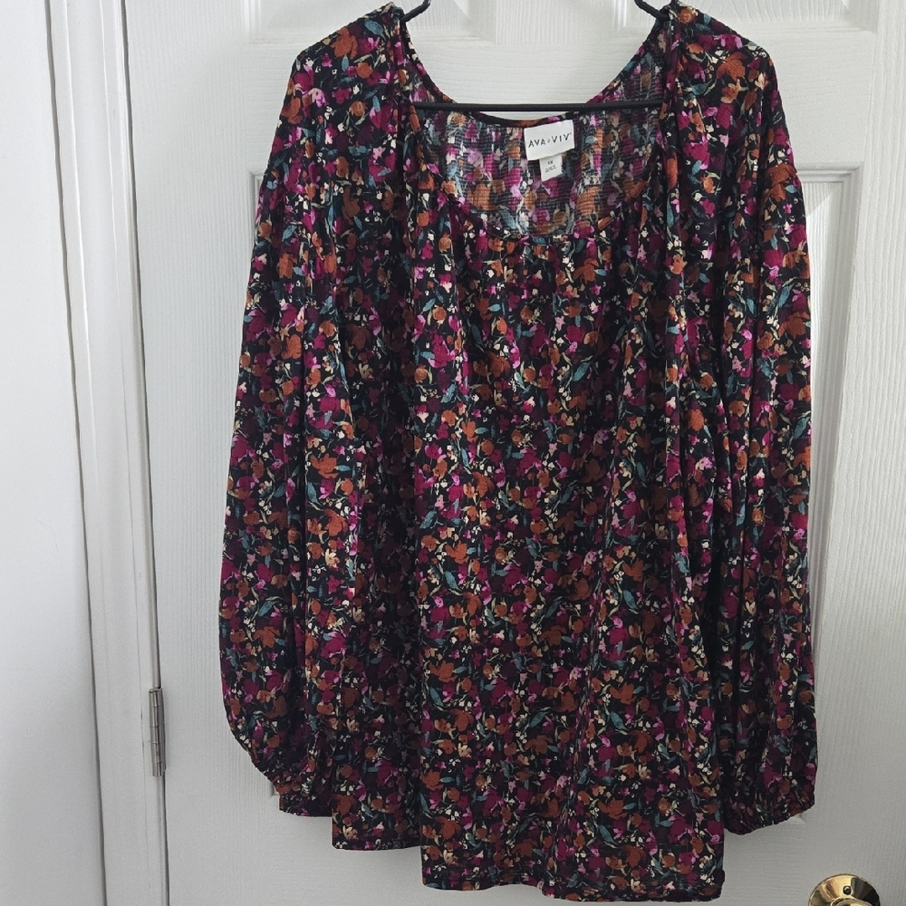 Ava & Viv Colorful Floral Blouse - Black and Pink